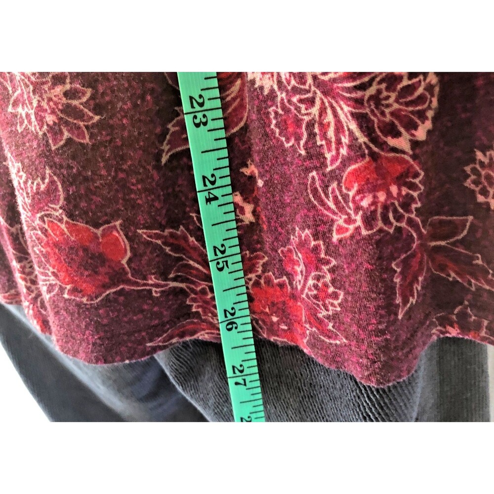 Knox Rose Women's L Knit V-Neck Button Up Top Burgundy Floral Boho - Picture 7 of 14